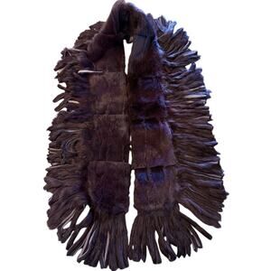 Aubergine Eggplant Purple Rabbit Fur Scarf Fringe Stunning 48"